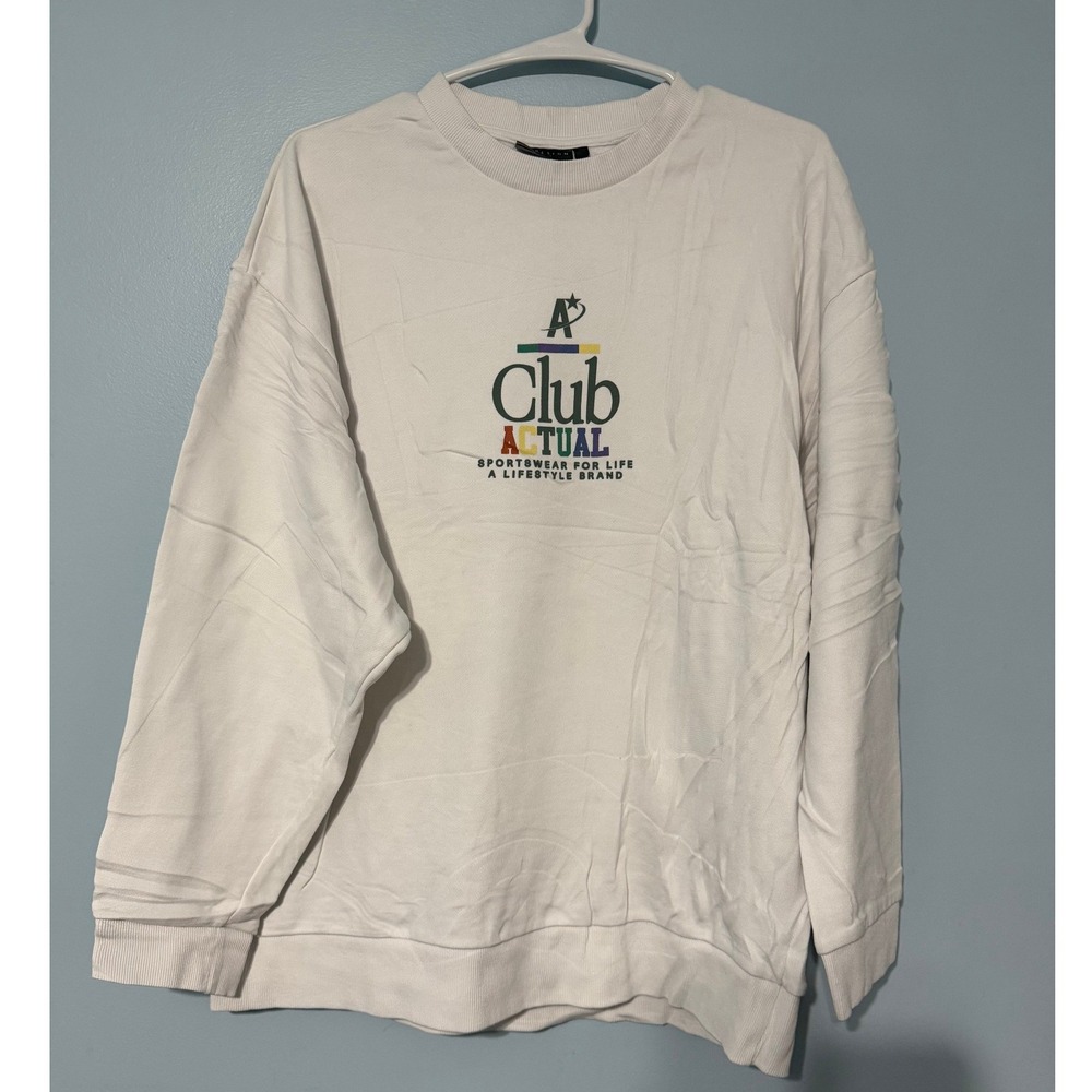 ASOS DESIGN Men's L Club Actual Sportswear Graphic Sweatshirt White 0945